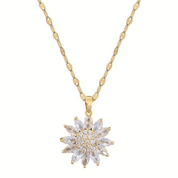 Golden Sunflower Diamond Pendant Necklace - Picture 6 of 8